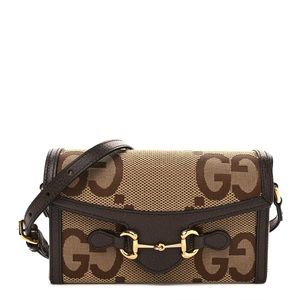 GUCCI
Monogram Jumbo GG Textured Dollar Calfskin Mini Horsebit 1955 Shoulder Bag